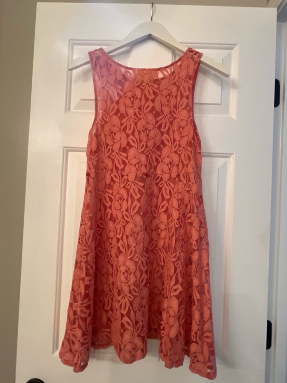 Free People Sheer Coral Lace A-Line Sleeveless Dress perfect for layering